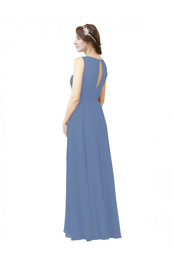 Online Windsor Blau Etui Illusion Ausschnitt Chiffon Lange Brautjungfernkleider