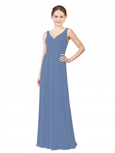 Online Windsor Blau Etui V-Ausschnitt Chiffon Lange Brautjungfernkleider