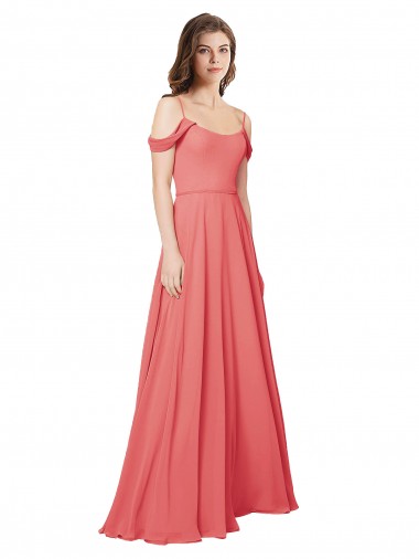 Online Wüstenrose A-Linien Off-Schulter Chiffon Lange Brautjungfernkleider