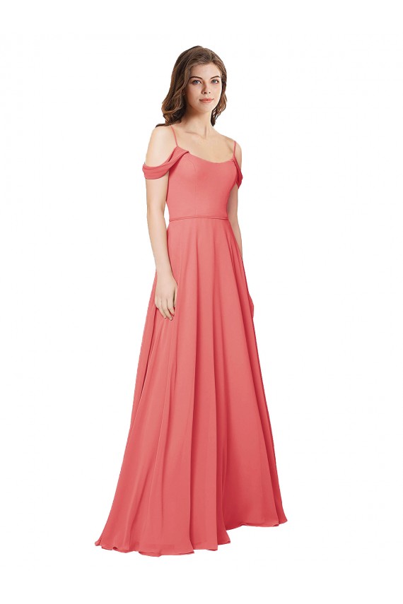 Online Wüstenrose A-Linien Off-Schulter Chiffon Lange Brautjungfernkleider